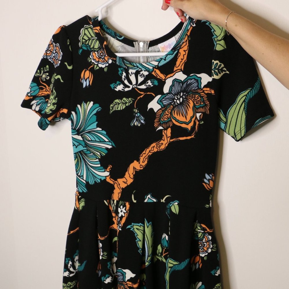 LuLaRoe Black Amelia Dress with Fun Print